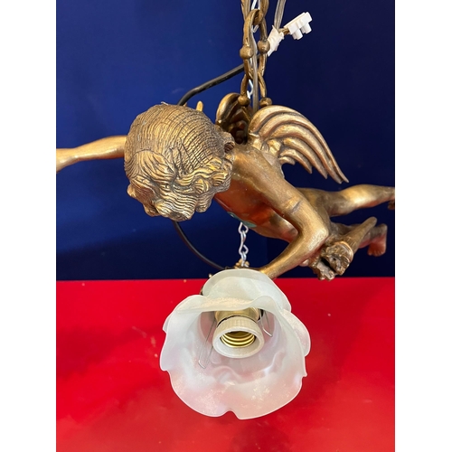 541 - Quality Brass Light Fitting in the Form of a Putti Holding the Shades (60 cm W )