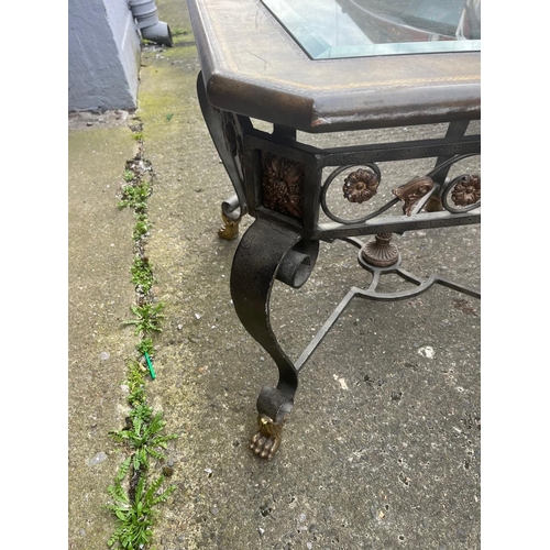 557 - Wrought Iron Centre Table with Gilded Embellishment and Tooled Leather Top