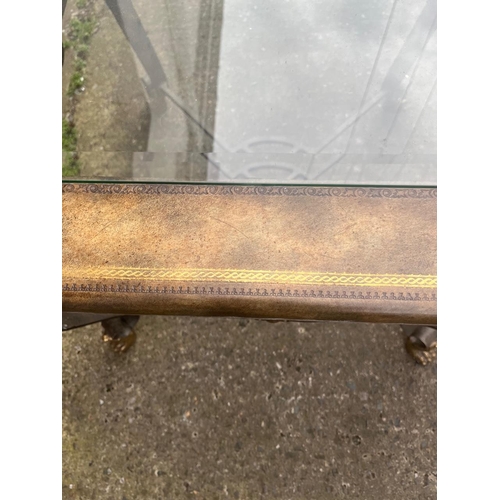 557 - Wrought Iron Centre Table with Gilded Embellishment and Tooled Leather Top