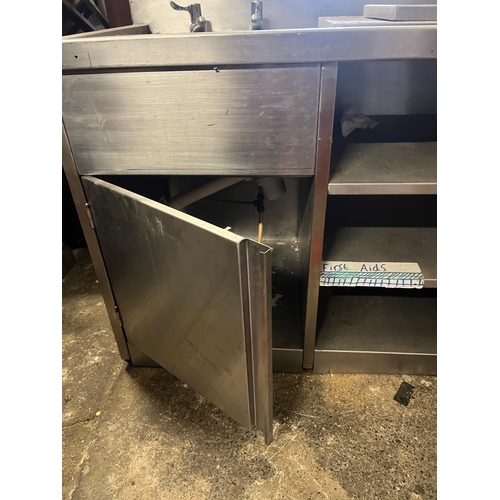 566 - Bespoke Stainless Under Counter Sink and Shelf Unit (235 cm W x 95 cm H x 65 cm H)