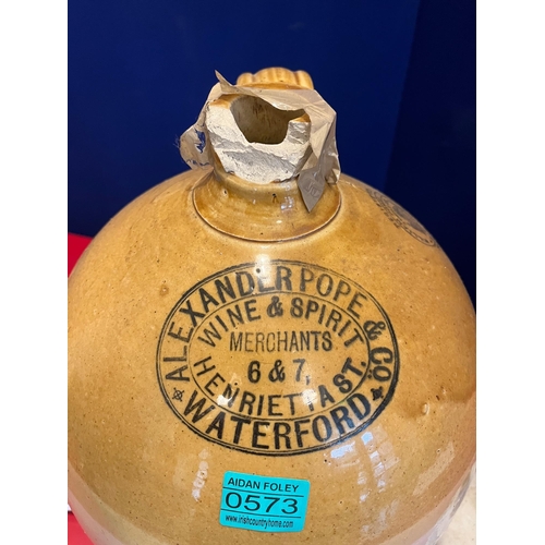 573 - Alexander Pope & Co Waterford Earthenware Jar and Mitchells Belfast Whiskey Flagon (as found)