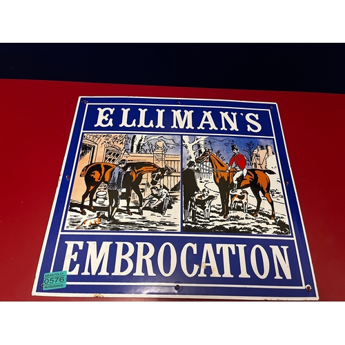 576 - Elliman's Enamel Hunting Sign and a Plastic Budweiser Sign (Enamel 45 cm W x 40 cm H)