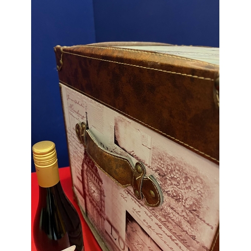 584 - Leather Bound Trunk, Lift Top with Carry Handles, Featuring London (40 cm W x 40 cm H x 40 cm D)