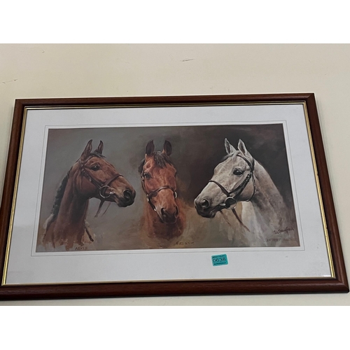 639 - After S.L Crawford, Print of Arkle, Red Rum and Dessert Orchid (80 cm W x 55 cm H)