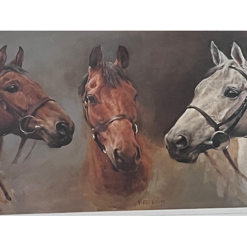 639 - After S.L Crawford, Print of Arkle, Red Rum and Dessert Orchid (80 cm W x 55 cm H)