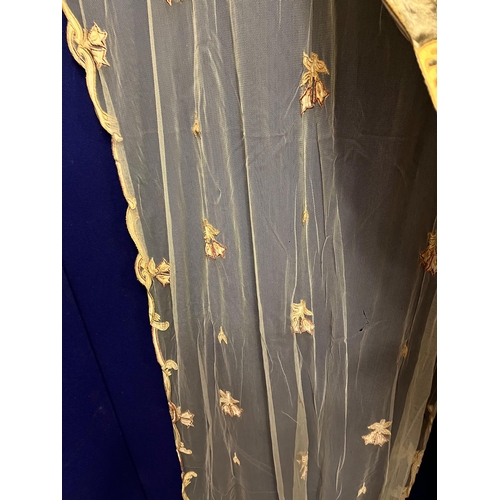 645 - Two Pairs of Velvet Curtains, Floral Decoration, Matching Lining, No Tie Backs (240 cm W x 300 cm H)