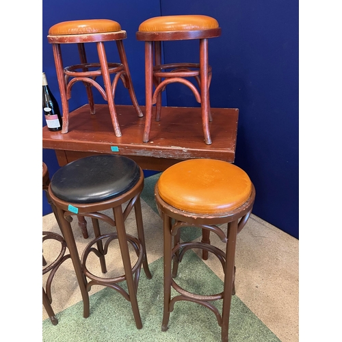 658 - Three Tall Bentwood Stools and Two Low (Tallest 80 cm H)