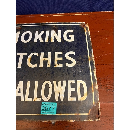 677 - No Smoking Original Enamel Sign (46 cm W x 30 cm H)