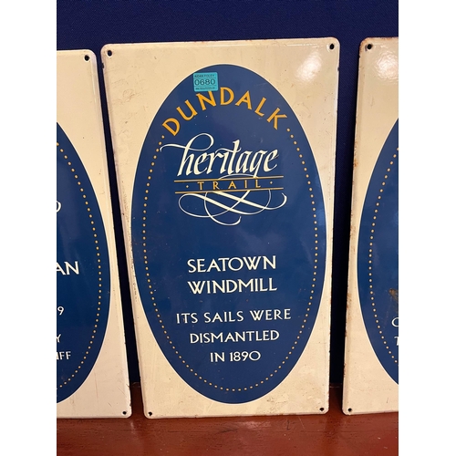 680 - Set of Three Enamel Signs, Dundalk Heritage Trail (Each 35 cm W x 65 cm H)