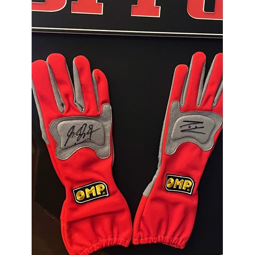 703 - Ferrari 2006 Gloves Signed By Michael Schumacher and Felipe Massa (98 cm W x 78 cm H)