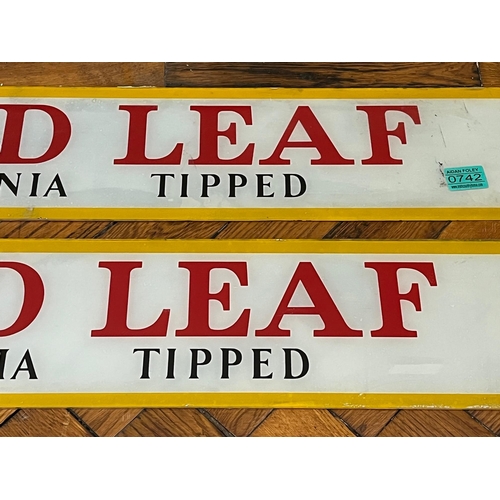 742 - Two Original Gold Leaf Virginia Tipped Glass Advertisements (84 cm W x 15 cm H)