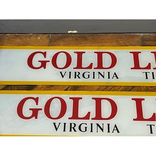 742 - Two Original Gold Leaf Virginia Tipped Glass Advertisements (84 cm W x 15 cm H)