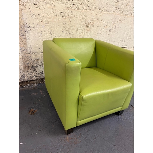 752 - Green Leather Square Arm Chair