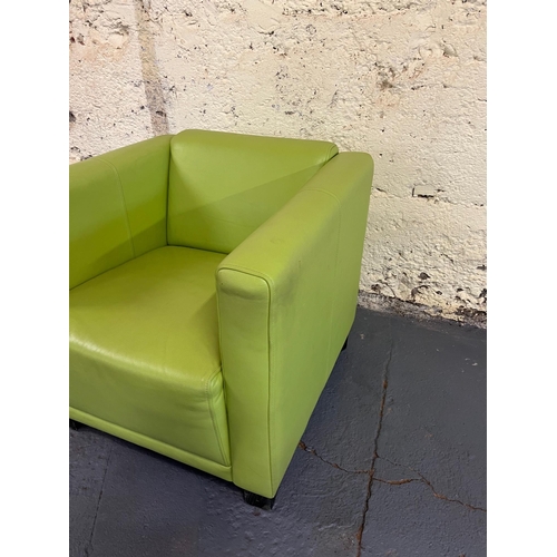 752 - Green Leather Square Arm Chair