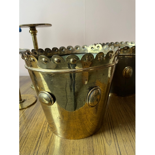 10 - Collection of Brass Items including Two Tapering Receptacles