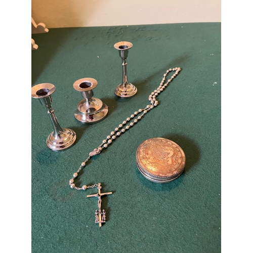 100 - Silver Rosary Beads and Candle Sticks