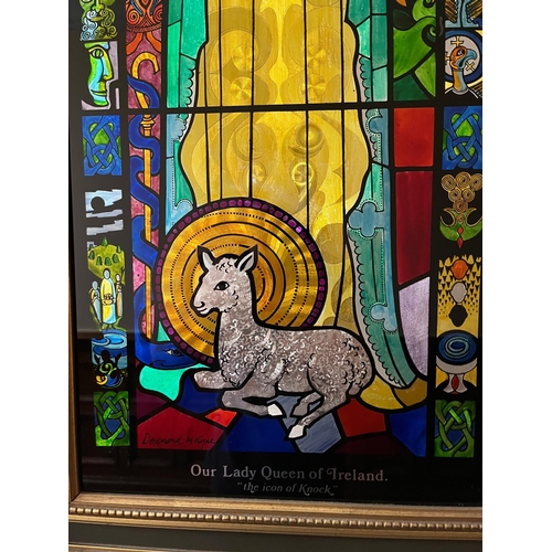 102 - Our Lady Queen of Ireland, Stained Glass Style Picture (42 cm W x 62 cm H)