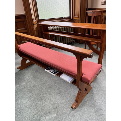 104 - Pitch Pine Kneeler and Pew with Cushion made by T & C Martin Dublin (168 cm W x 86 cm H x 50 cm D)