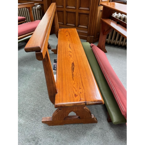 104 - Pitch Pine Kneeler and Pew with Cushion made by T & C Martin Dublin (168 cm W x 86 cm H x 50 cm D)