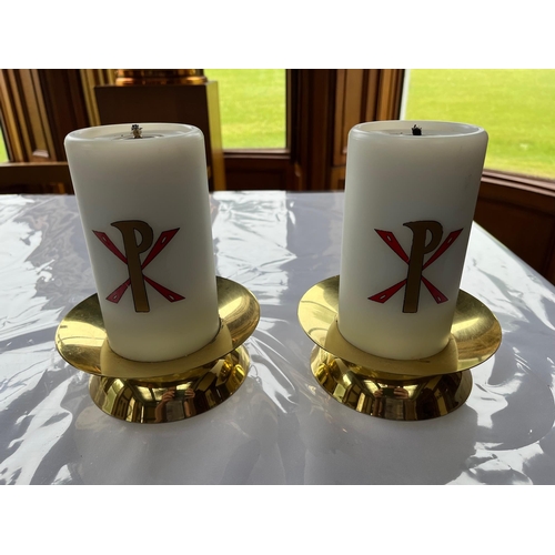115 - Pair of Brass Mounted Candles (20 cm H)