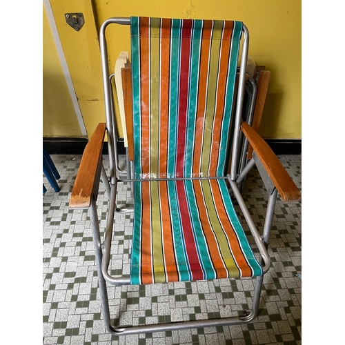 126 - Five Stacking Metal Stools and a Collection of Vintage Deck Chairs