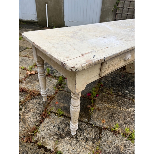 127 - Antique Painted Pine Two Drawer Side Table (178 cm W x 68 cm H x 62 cm D)