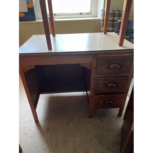 134 - Five Vintage Pieces including Chest, Two Pedestals and a Desk (Chest 94 cm W x 116 cm H x 45 cm D)