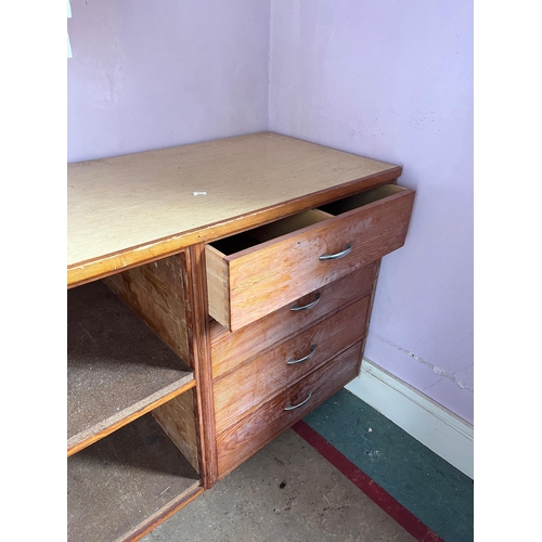 136 - Vintage Desk and Vintage Pitch Pine Fronted Cubby Hole Cabinet (Cabinet 170 cm W x 84 cm H x 53 cm D... 