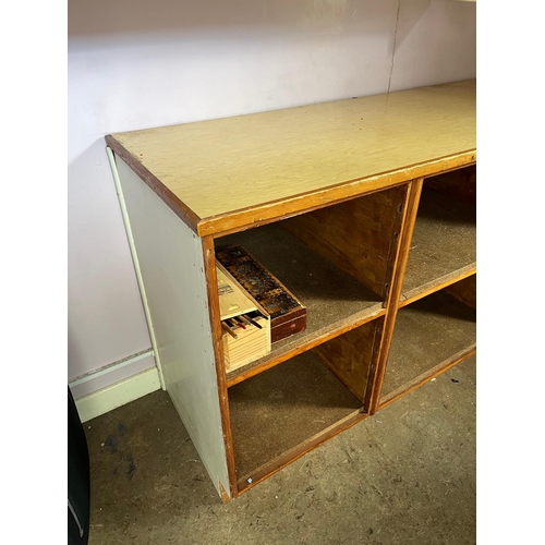 136 - Vintage Desk and Vintage Pitch Pine Fronted Cubby Hole Cabinet (Cabinet 170 cm W x 84 cm H x 53 cm D... 