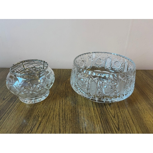 14 - Finely Detailed Cut Glass Bowl and a Flower Bowl  (Glass 20 cm W)