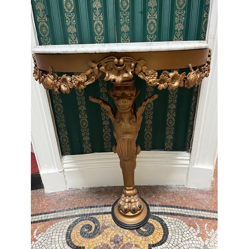 144 - Pair of Unusual Regency Wall Mounted Console Tables on Monopodia Bases with Marble Tops (80 cm W x 9... 