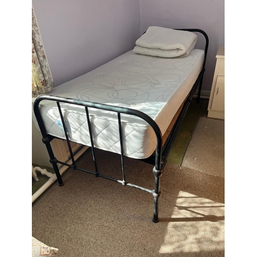 156 - Cast Iron Single Bed Complete with Mattress (90 cm W)