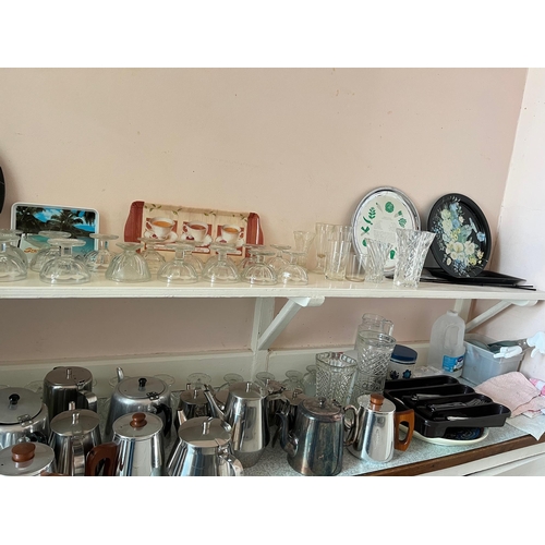 160 - Collection of Kettles, Cutlery, Trays, Glass Dishes, Tea Pots etc.