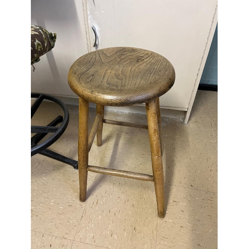 166 - Ash Stool and Vintage Swivel Stool (Ash 55 cm H)