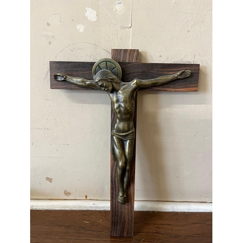 20 - Collection of Crucifixes including One of Bronze Mounted on Macassar Ebony Cross (Ebony 26 cm H)