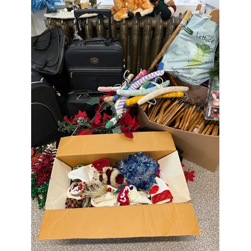 30 - Collection of Suitcases, Clothes Hangers and Christmas Decorations