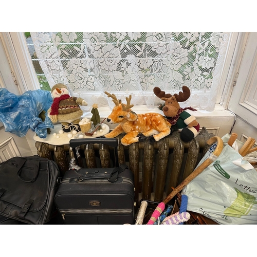 30 - Collection of Suitcases, Clothes Hangers and Christmas Decorations