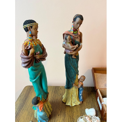 37 - Two African Female Figures, Crib Figures and Two Religious Banners (African 43 cm H)