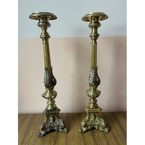 4 - Tall Pair of Regency Style Brass Candle Sticks (24 cm W x 84 cm H)