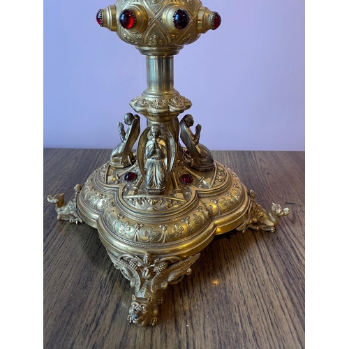 44 - Gilded Brass Monstrance with Ruby Cabochons and Original Case (29 cm W x 73 cm H)