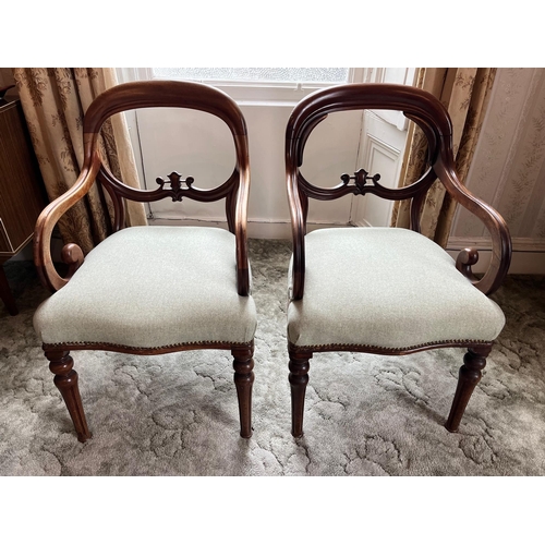 51 - Pair of Victorian Mahogany Spoon Back Carver Armchairs with Upholstered Seat Embellished with Brass ... 