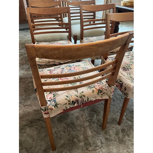 54 - Set of Eight Mid Century Ladder Back Dining Chairs, Four of which have been Re Upholstered (78 cm H)