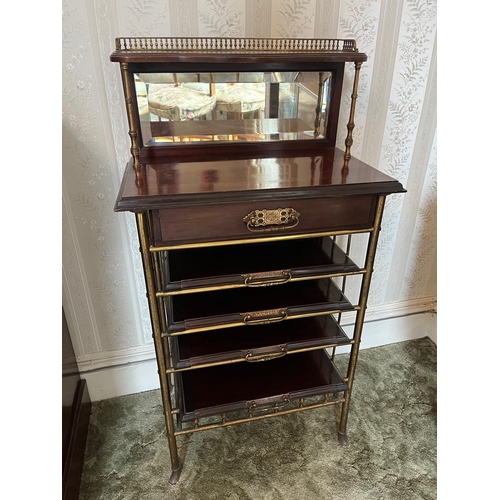 58 - Edwardian Mahogany Music Cabinet with Brass Structure and Four Pull Out Slides (56 cm W x 105 cm H x... 