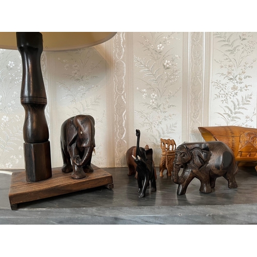 60 - Hardwood Elephant Lamp, Four Elephants and Three Graduated Receptacles