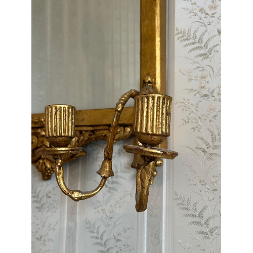 61 - Pair of 19th Century Gilt Mirrors with Gothic Design Cornice and Double Candle Sconce (62 cm W x 92 ... 