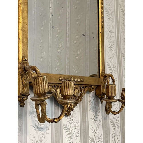 61 - Pair of 19th Century Gilt Mirrors with Gothic Design Cornice and Double Candle Sconce (62 cm W x 92 ... 