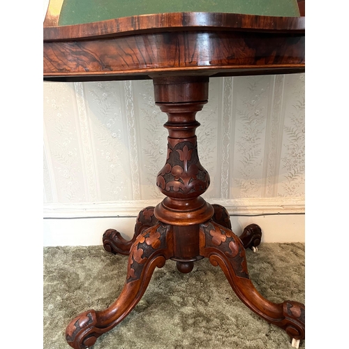 62 - Irish Burr Walnut and Walnut Fold Over Table with Serpentine Top Standing on Four Splay Pod (88 cm W... 