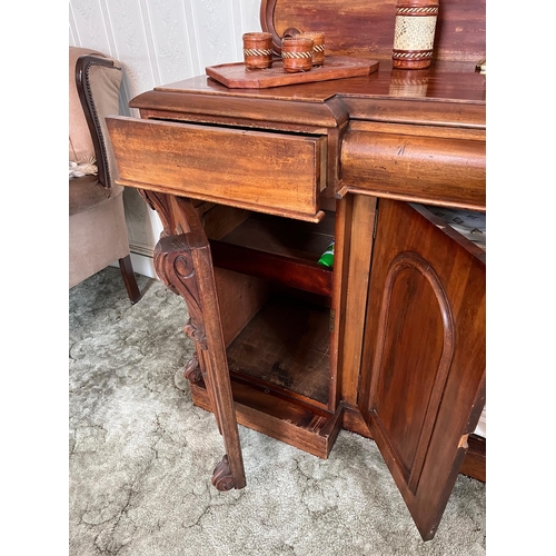 66 - Victorian Mahogany Four Door Sideboard with Decorative Back and Three Frieze Drawers (184 cm W x 135... 