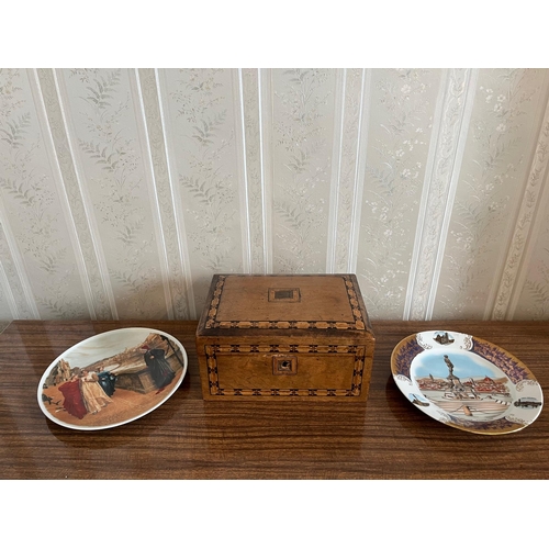 67 - Walnut Lift Top Box and Two Decorative Plates