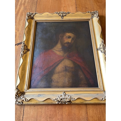 75 - Portrait of Christ with Thorns, Oil on Canvas in a Decorative Gilt Frame (48 cm W x 58 cm H)